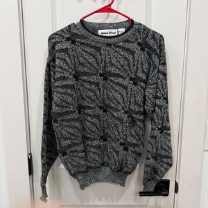 Vintage Michael Gerald Mens XL Abstract Geometric Knit Sweater Black Grey USA